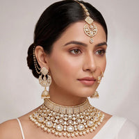 Tanish Art Jewellery Graceful Kundan Stone And Beads Semi-Bridal Choker Necklace Set