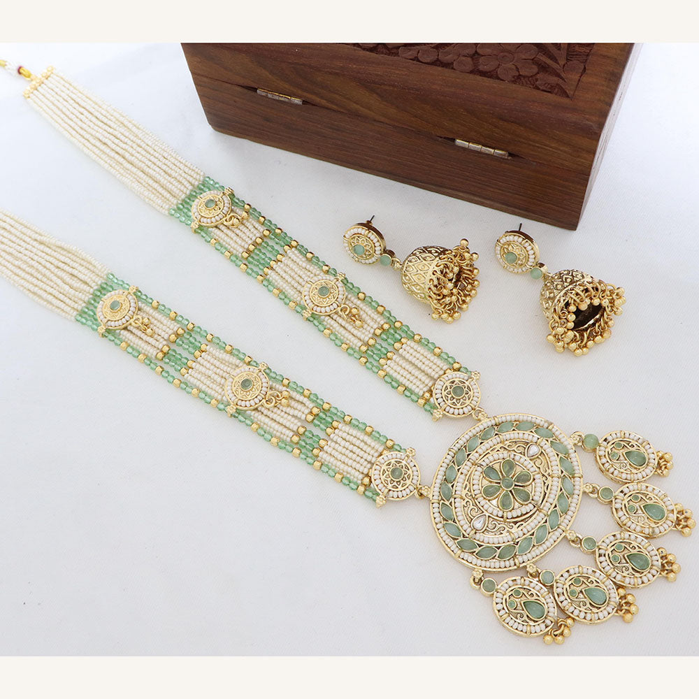 Tanish Art Jewellery Classic Pota Stone And Pearl Long Necklace Set