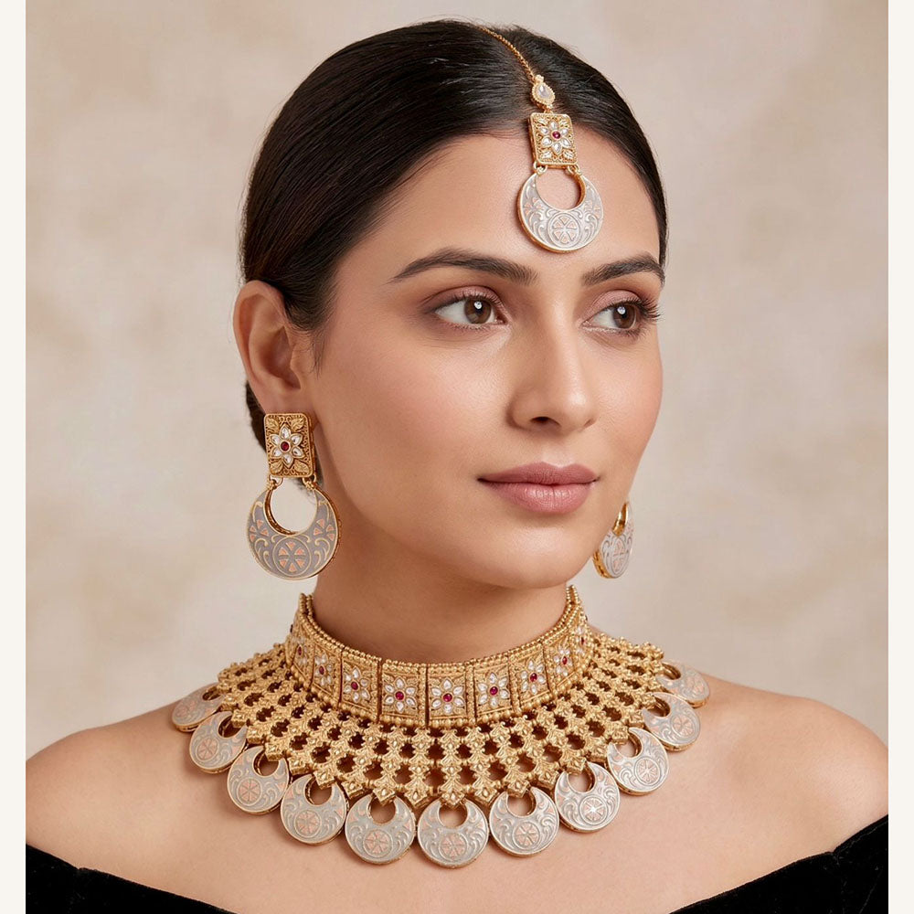 Tanish Art Jewellery Elegant Pota Stone And Meenakari Choker Necklace Set