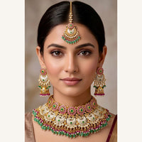 Tanish Art Jewellery Elegant Pota Stone And Meenakari Choker Necklace Set
