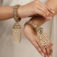 Tanish Art Jewellery Stylish Crystal Stone And Pearl Bangles Set 