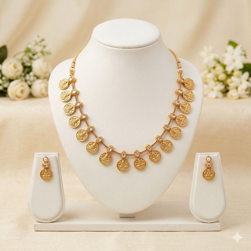 Tanish Art Jewellery Elegant Crystal Stone Temple Necklace And Earrings Set