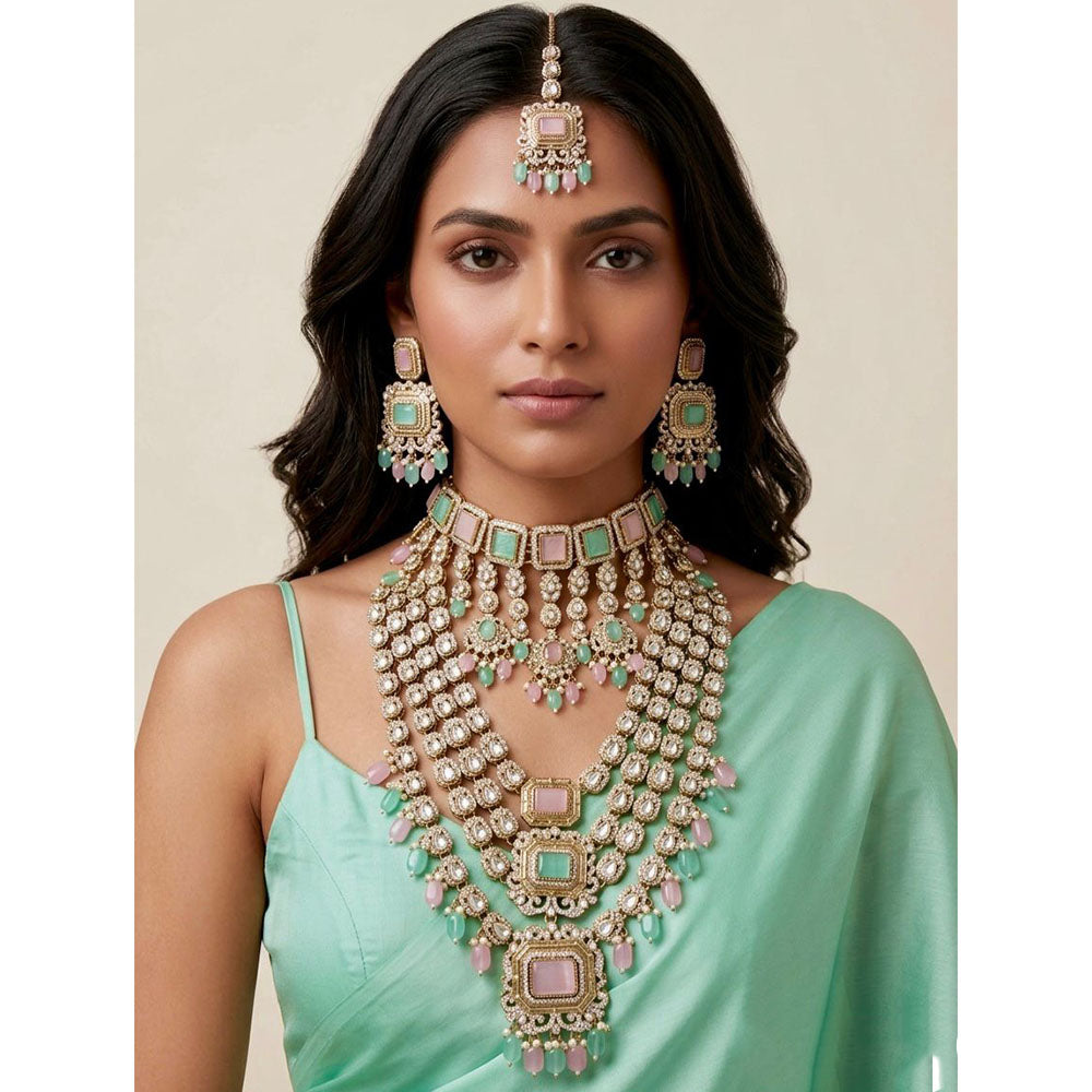 Tanish Art Jewellery Pota Stone Pearl And Beads Double Necklace Set
