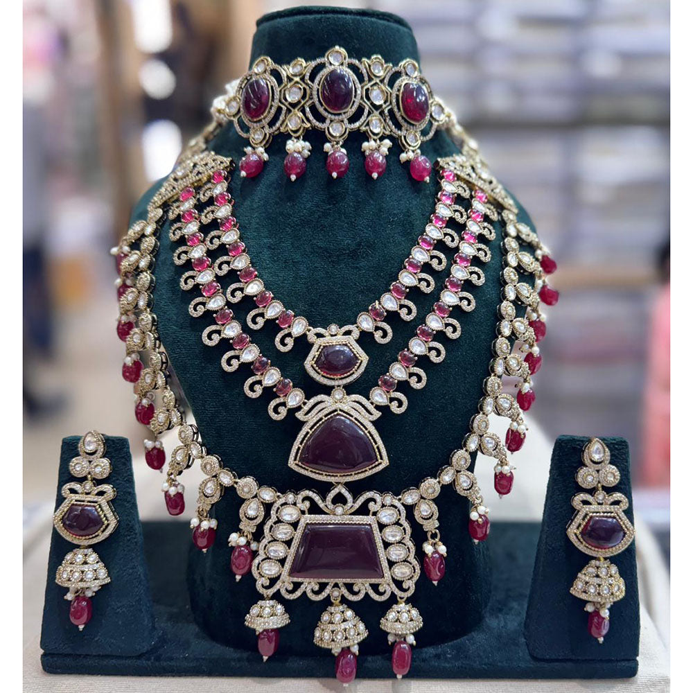 Tanish Art Jewellery Pota Stone Pearl And Beads Double Necklace Set