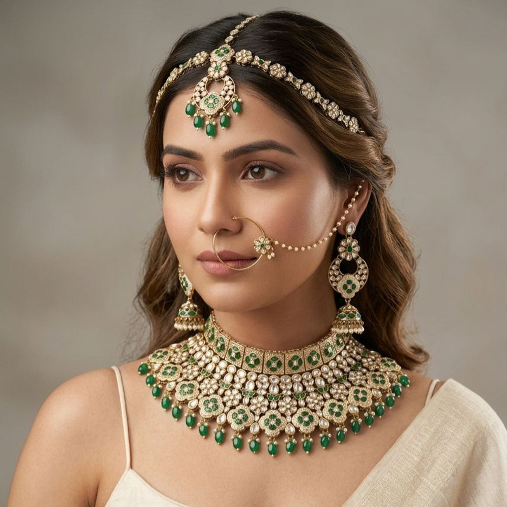 Tanish Art Jewellery Graceful Kundan Stone Semi-Bridal Choker Necklace Set