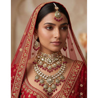 Tanish Art Jewellery Graceful Kundan Stone And Beads Double Necklace Set