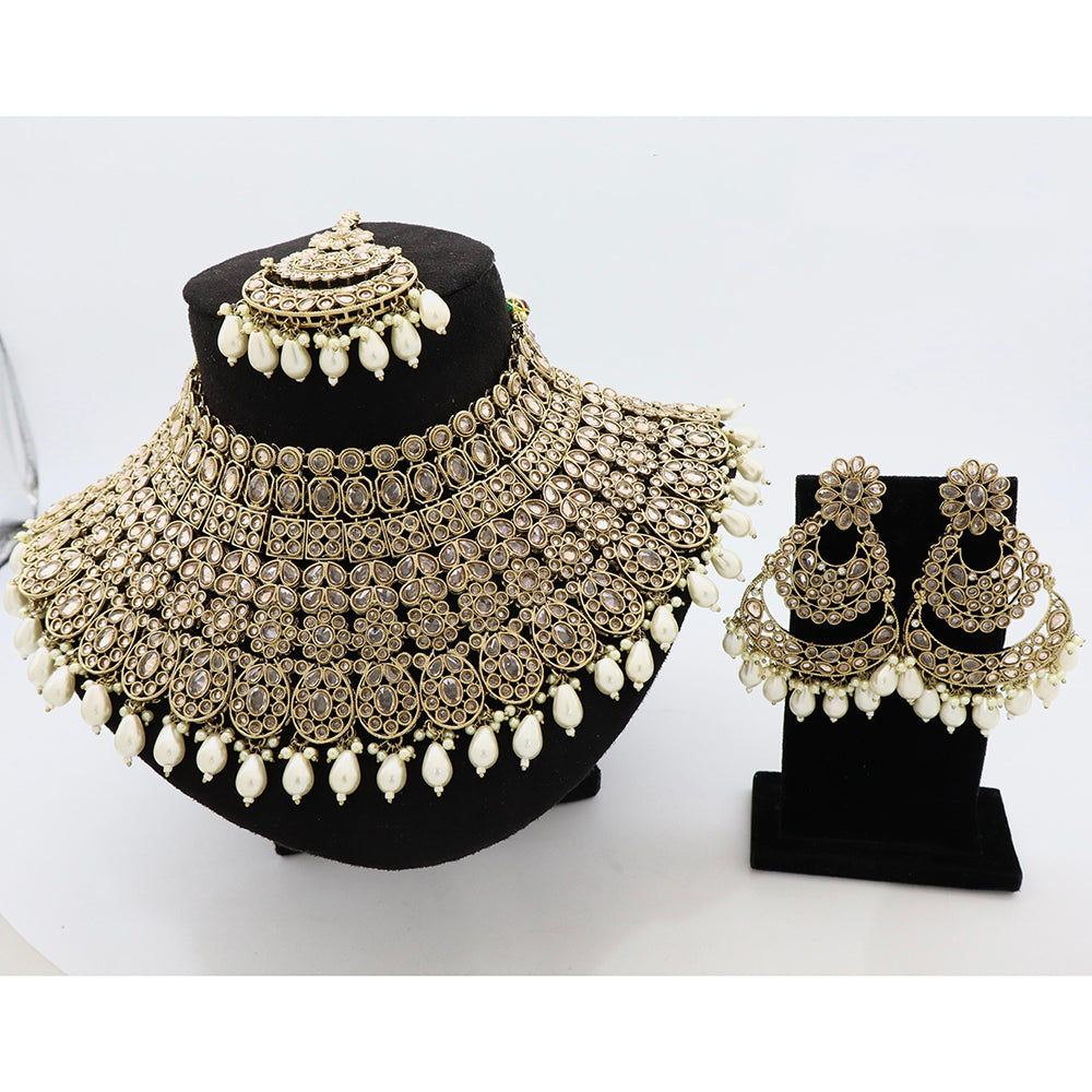 Tanish Art Jewellery Pota Stone Pearl And Beads Choker Necklace Set