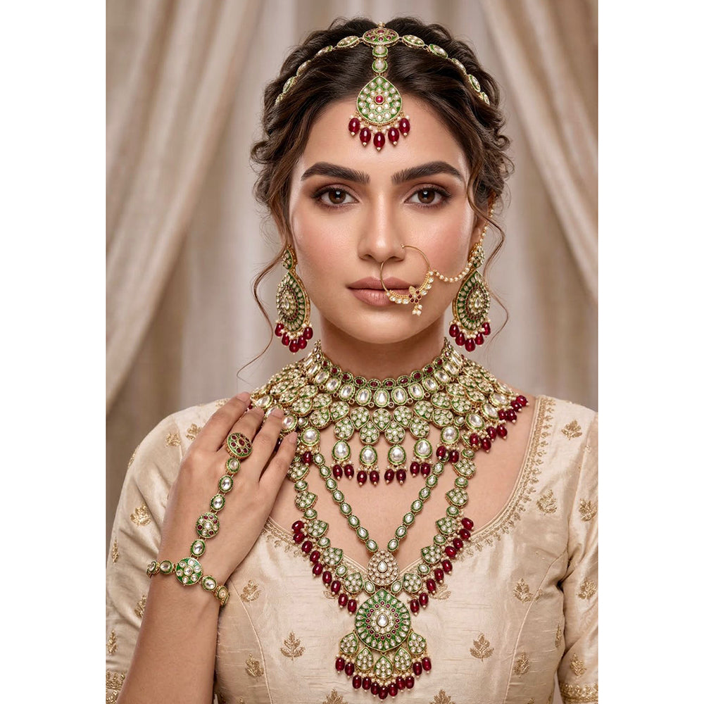 Tanish Art Jewellery Graceful Kundan Stone And Beads Bridal Set