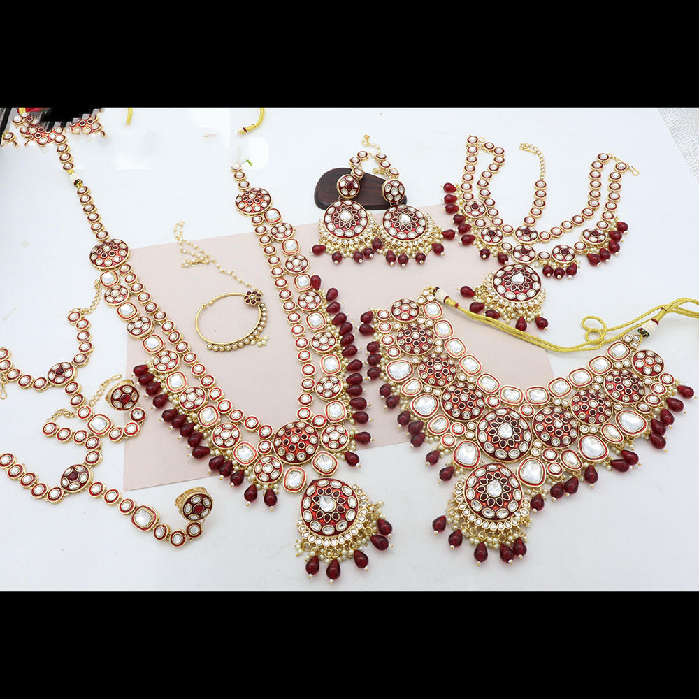 Tanish Art Polki Kundan Meenakari Pearl & Beads Bridal Jewellery Set