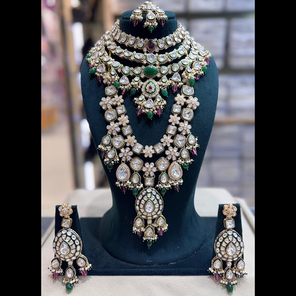 Tanish Art Jewellery Grand Polki Kundan Pearl And Beads Double Necklace Set