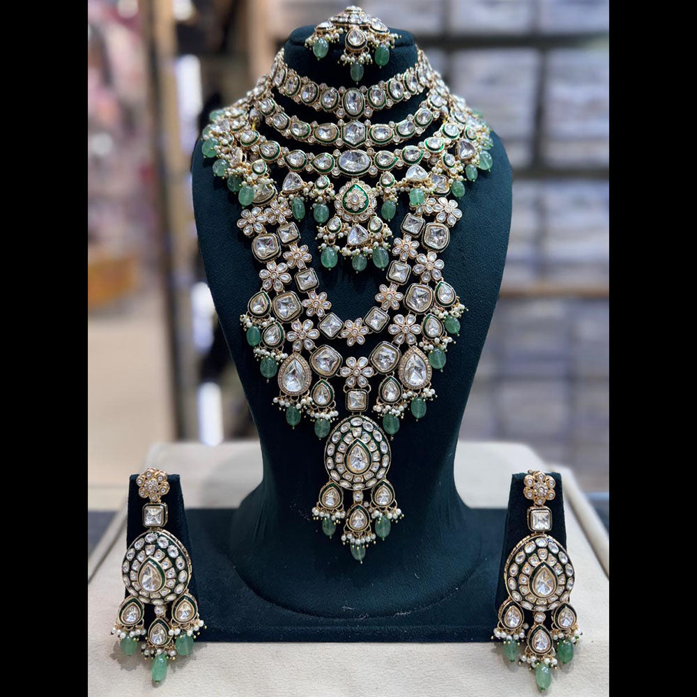 Tanish Art Jewellery Grand Polki Kundan Pearl And Beads Double Necklace Set