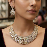 Tanish Art Jewellery Gold Plated Stunning American Diamond Royal Necklace Set