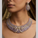 Tanish Art Jewellery Gold Plated Stunning American Diamond Royal Necklace Set