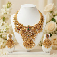 Tanish Art Jewellery Pota Stone And Pearl Temple Designer Necklace Set