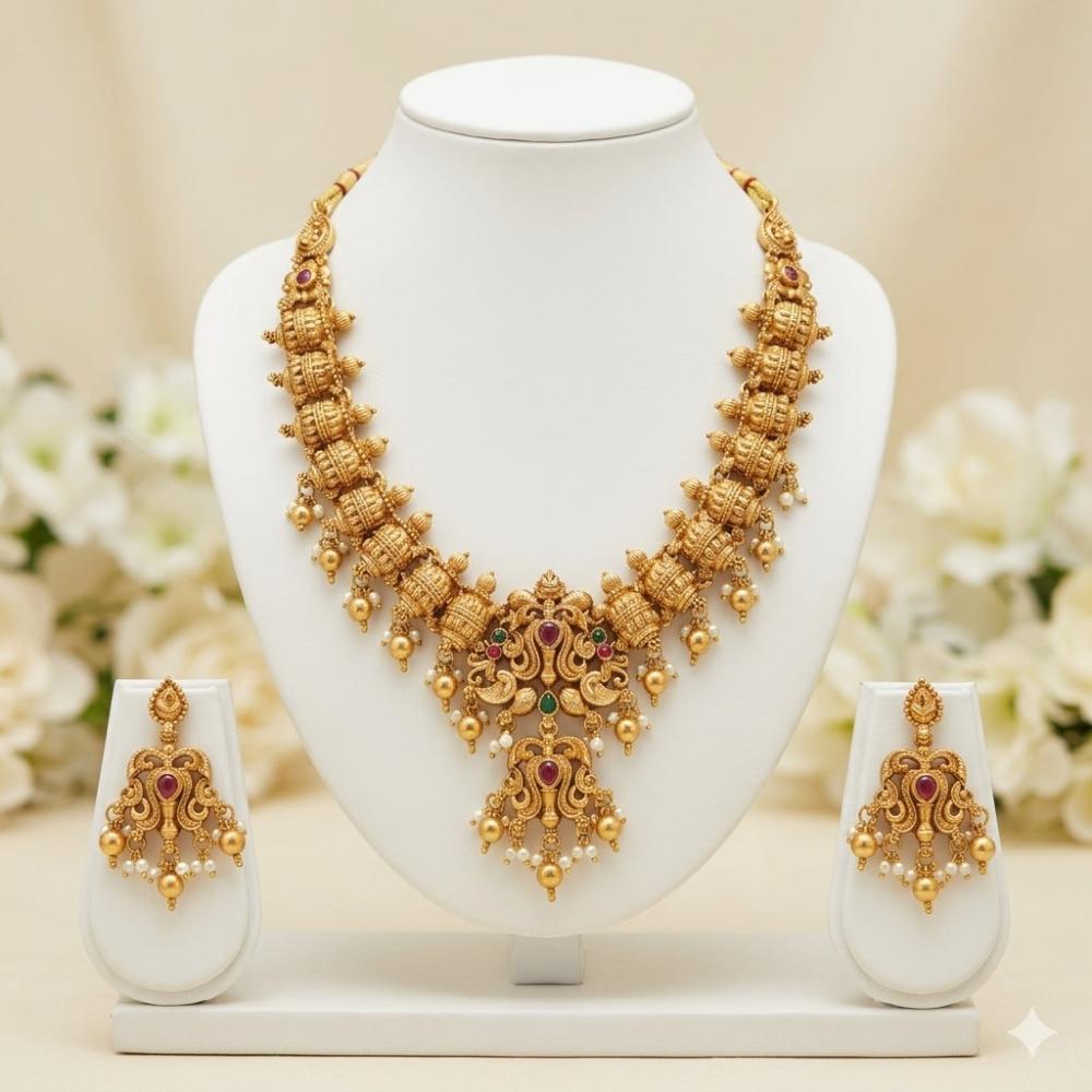 Tanish Art Jewellery Pota Stone And Pearl Necklace Set
