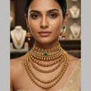 Tanish Art Jewellery Elegant Pota Stone And Pearl Multi  Layer Necklace Set for Women