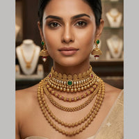 Tanish Art Jewellery Elegant Pota Stone And Pearl Multi  Layer Necklace Set for Women