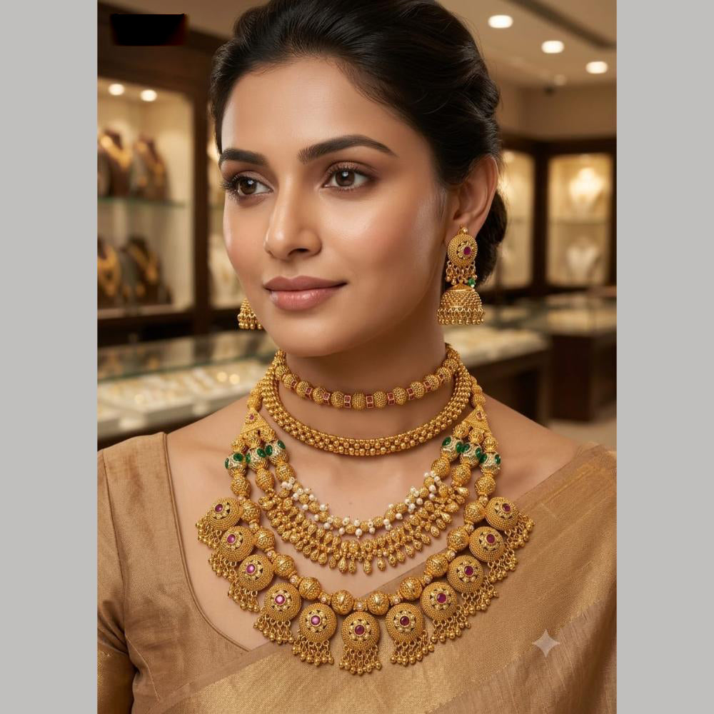 Tanish Art Jewellery Elegant Pota Stone And Pearl Multi  Layer Necklace Set for Women