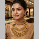 Tanish Art Jewellery Elegant Pota Stone And Pearl Multi  Layer Necklace Set for Women