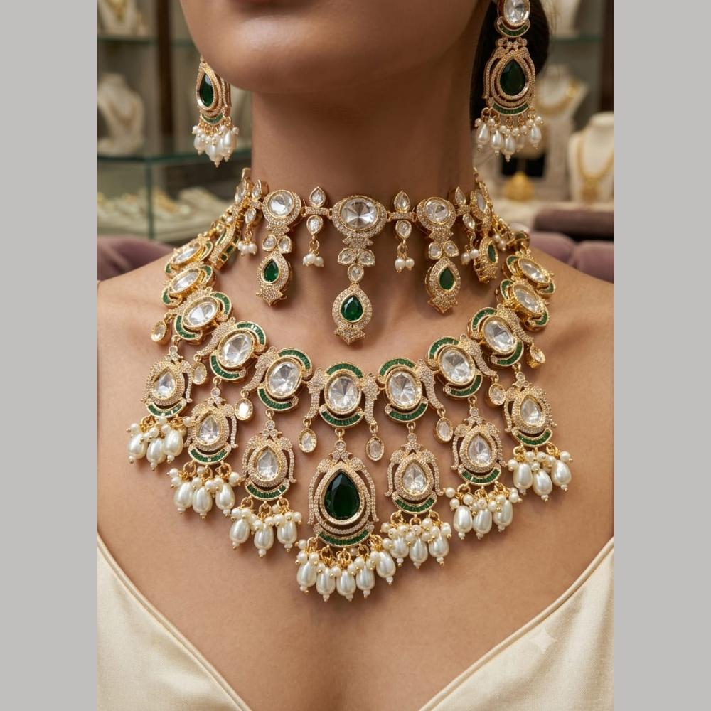 Tanish Art Jewellery Grand Polki Kundan Pearl And Beads Double Necklace Set