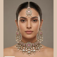 Tanish Art Jewellery Grand Pota Stone And Pearl Choker Necklace Set