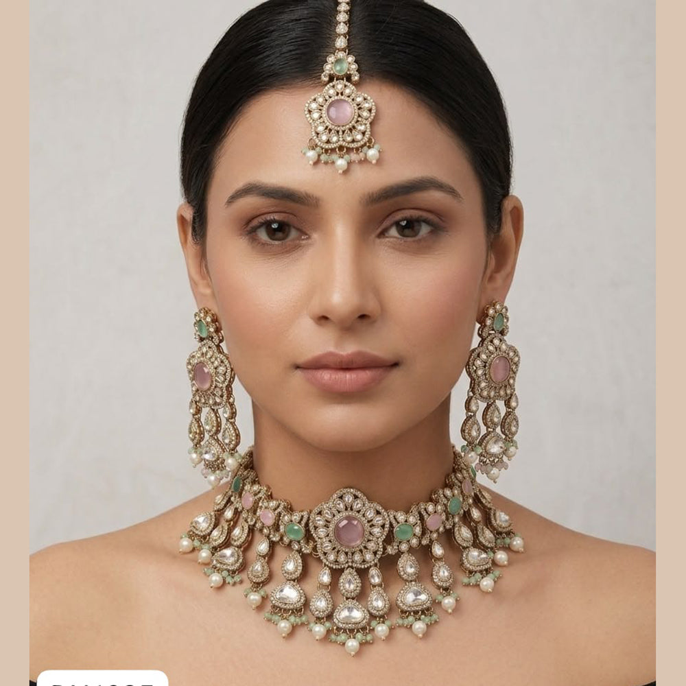 Tanish Art Jewellery Grand Pota Stone And Pearl Choker Necklace Set