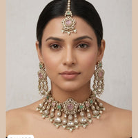Tanish Art Jewellery Grand Pota Stone And Pearl Choker Necklace Set