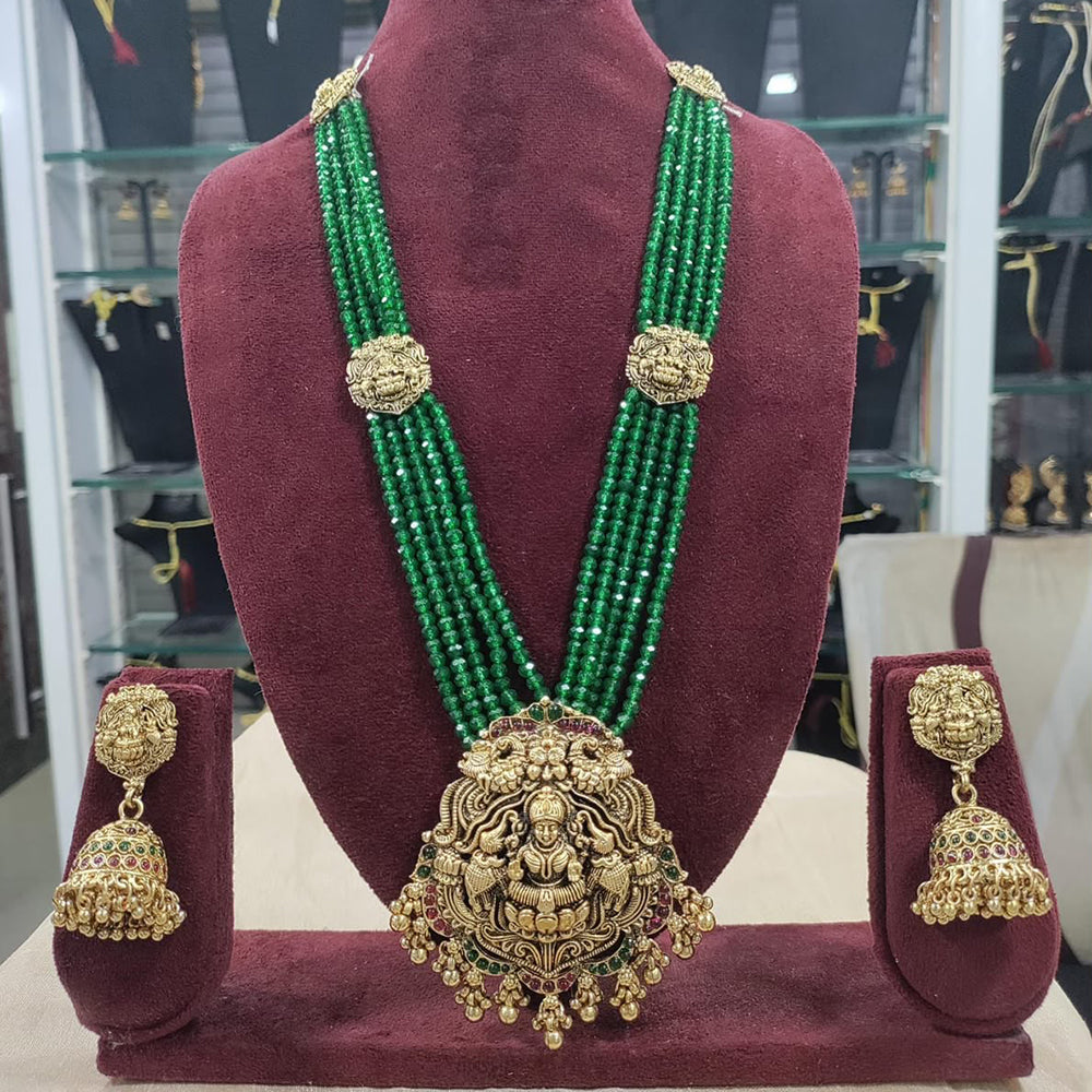 Tanish Art Jewellery Traditional Pota Stone And Pearl Temple Long Necklace Set 