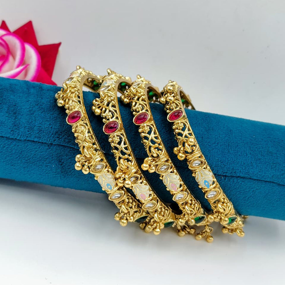 Tanish Art Jewellery Traditional Pota Stone And Pearl Meenakari Bangles Set