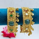 Tanish Art Jewellery Traditional Pota Stone And Ghungroo Openable Bangles Set