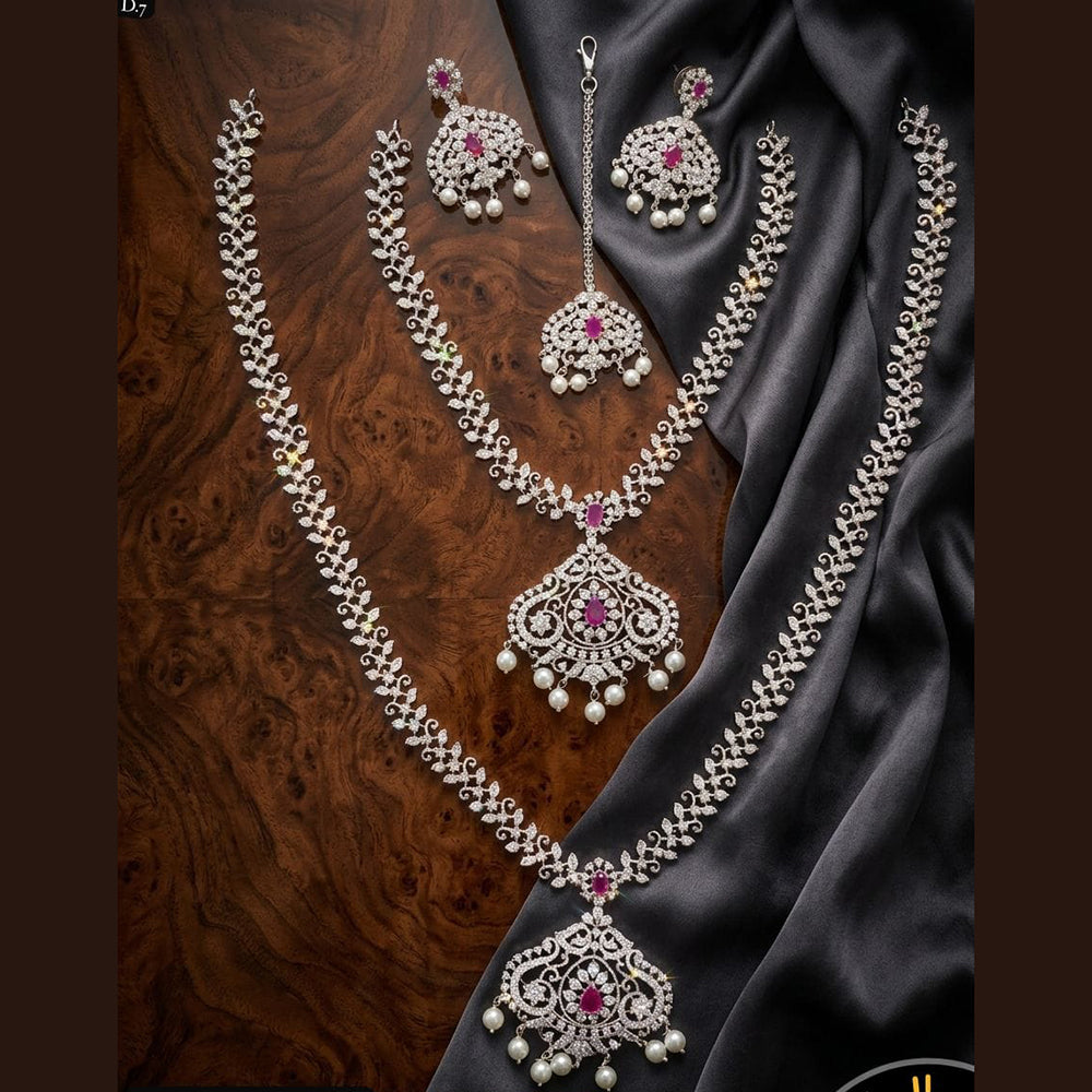 Tanish Art Jewellery Royal American Daimond Stone Double Necklace Set