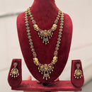 Tanish Art Jewellery Premium Pota Stone And Pearl Double Necklace Set With Earrings