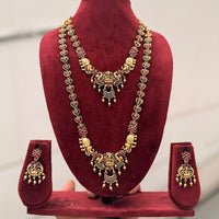 Tanish Art Jewellery Premium Pota Stone And Pearl Double Necklace Set With Earrings