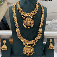 Tanish Art Jewellery Premium Pota Stone And Pearl Double Necklace Set With Earrings