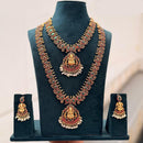 Tanish Art Jewellery Premium Pota Stone And Pearl Double Necklace Set With Earrings