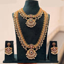 Tanish Art Jewellery Premium Pota Stone And Pearl Double Necklace Set With Earrings