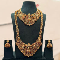 Tanish Art Jewellery Premium Pota Stone And Pearl Double Necklace Set With Earrings