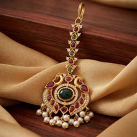 Tanish Art Jewellery Grand Pota Stone And Pearl Maangtikka