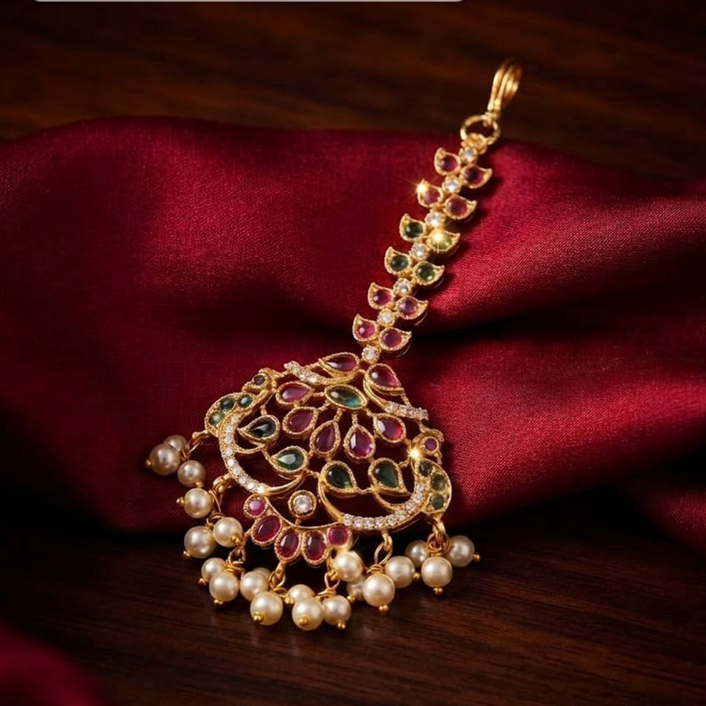 Tanish Art Jewellery Grand Pota Stone And Pearl Maangtikka