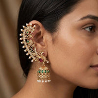 Tanish Art Jewellery Traditional Pota Stone And Pearl Earcuff Jhumki Earrings