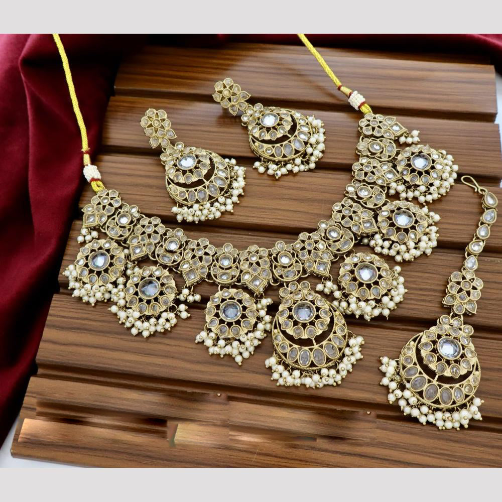 Tanish Art Jewellery Crystal Stone And Pearl Designer Necklace Set for Women