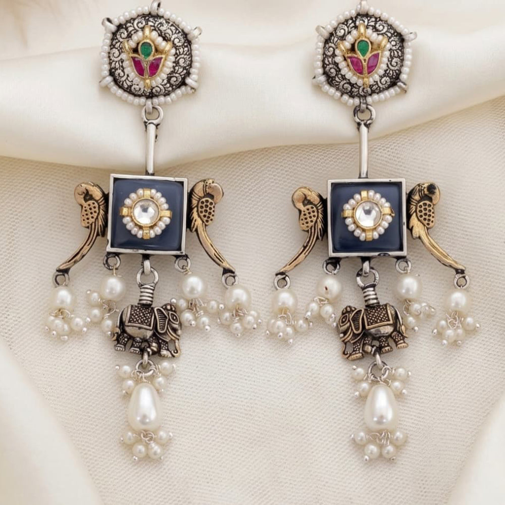 Tanish Art Jewellery 2 Tone Plated Pota Stone And Pearl Dangler Earrings