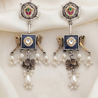 Tanish Art Jewellery 2 Tone Plated Pota Stone And Pearl Dangler Earrings