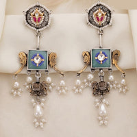Tanish Art Jewellery 2 Tone Plated Pota Stone And Pearl Dangler Earrings