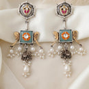 Tanish Art Jewellery 2 Tone Plated Pota Stone And Pearl Dangler Earrings