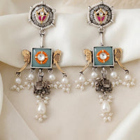 Tanish Art Jewellery 2 Tone Plated Pota Stone And Pearl Dangler Earrings