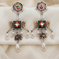 Tanish Art Jewellery 2 Tone Plated Pota Stone And Pearl Dangler Earrings