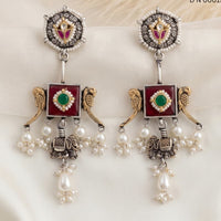 Tanish Art Jewellery 2 Tone Plated Pota Stone And Pearl Dangler Earrings