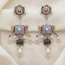Tanish Art Jewellery 2 Tone Plated Pota Stone And Pearl Dangler Earrings