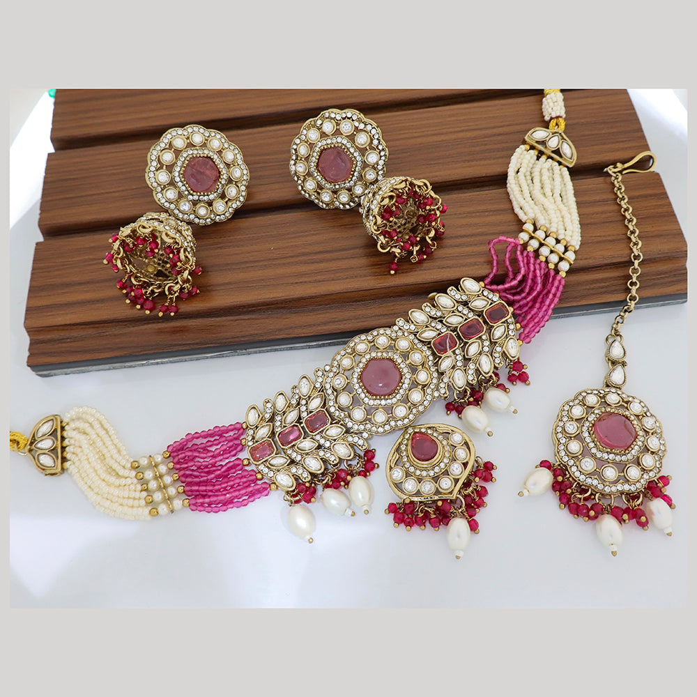 Tanish Art Jewellery Grand Pota Stone And Pearl Choker Necklace Set